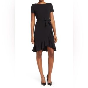Calvin Klein tie waist ruffle hem dress size 6 black